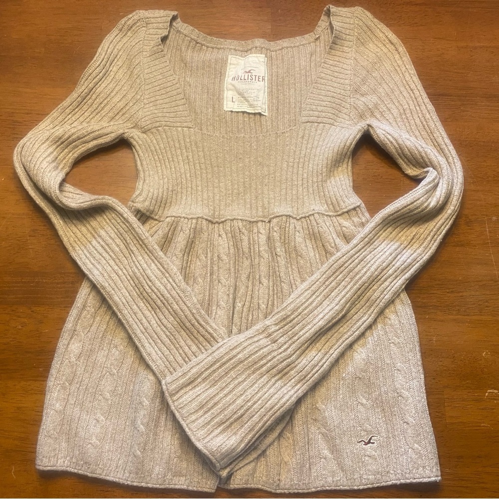 VTG Y2K Hollister Dark Tan Ribbed Knit Babydoll Sweater Rare - Picture 6 of 9